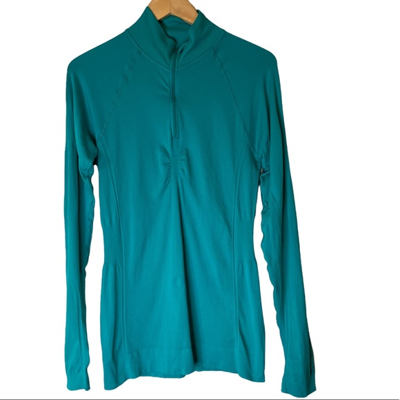 Lucy Womens T-Shirt Large L Teal Blue Athletic Strech 1/4 Zip Running Activewear - Picture 3 of 12